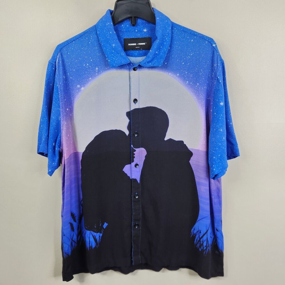 Homme + Femme Mens Short Sleeve Spring 2020 Starry Night Button Down Shirt M